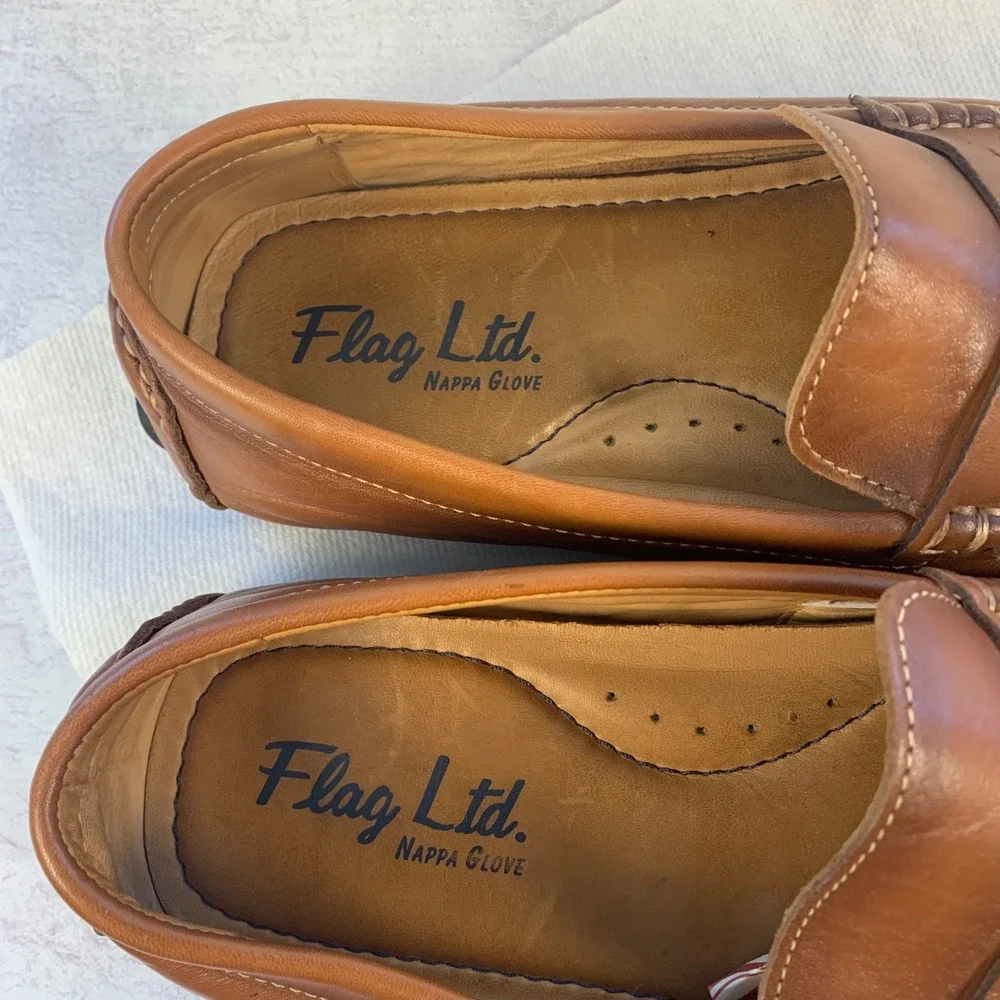 Flag Ltd. 10.5M Penny Loafer Driving Mocs Brown Leather Brazil 262FL0013
